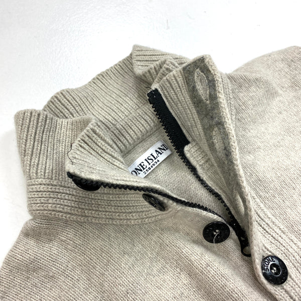 Stone Island Grey Wool Quarter Buttoned Pullover Jumper