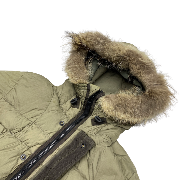 Stone Island Khaki Garment Dyed Fur Trim Puffer Jacket