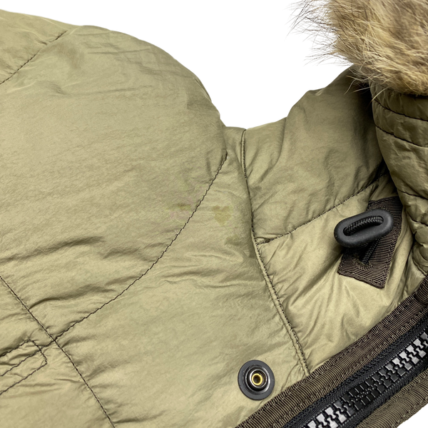 Stone Island Khaki Garment Dyed Fur Trim Puffer Jacket