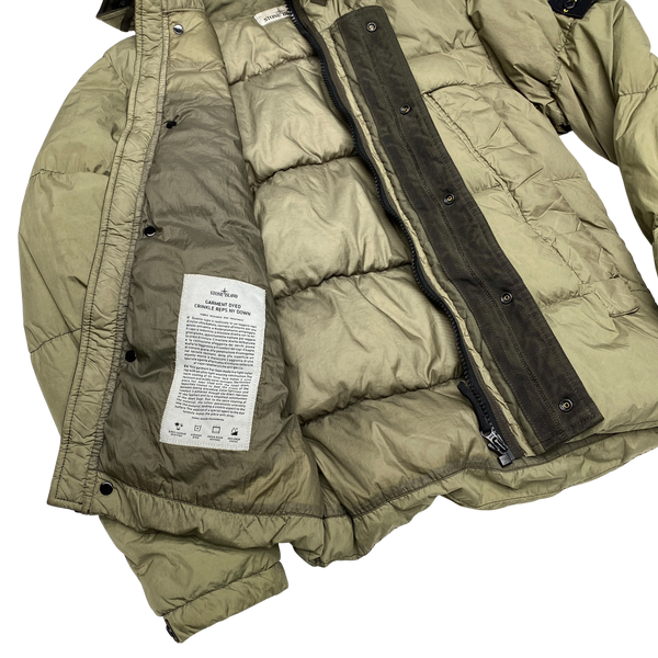 Stone Island Khaki Garment Dyed Fur Trim Puffer Jacket