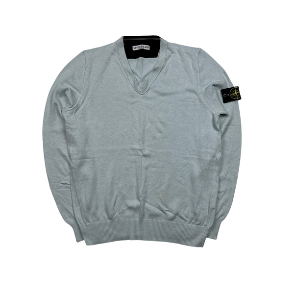 Stone Island Light Blue 2011 Cotton V Neck Jumper - Large