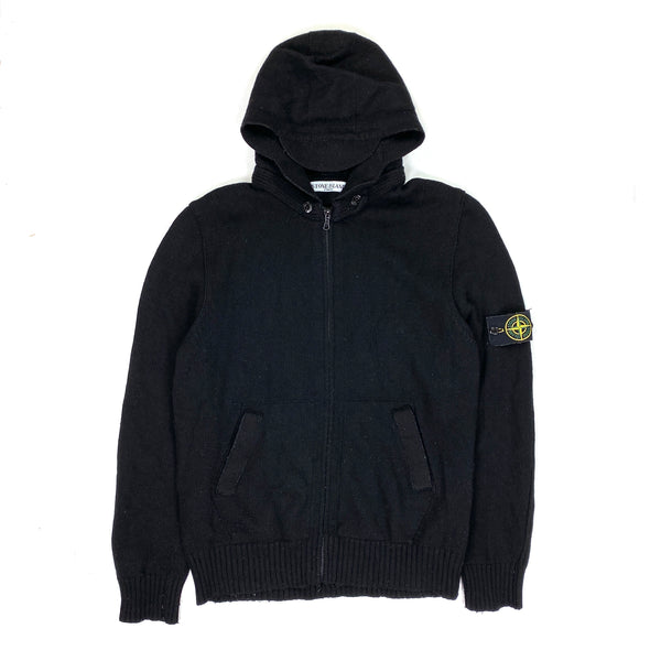 Stone Island 2010 Black Wool Zipped Hooded Jumper