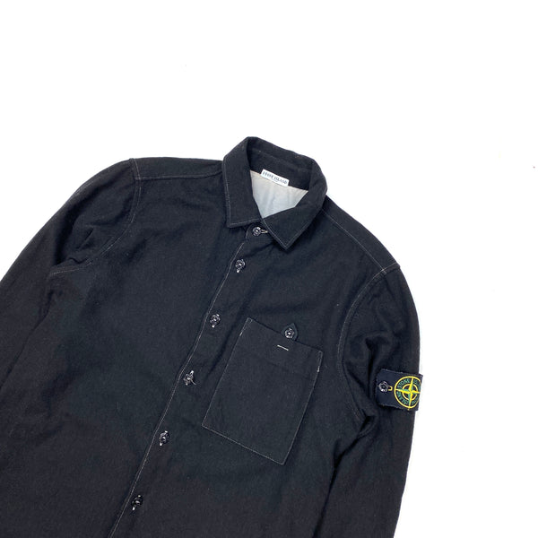 Stone Island Black Wool Over Shirt