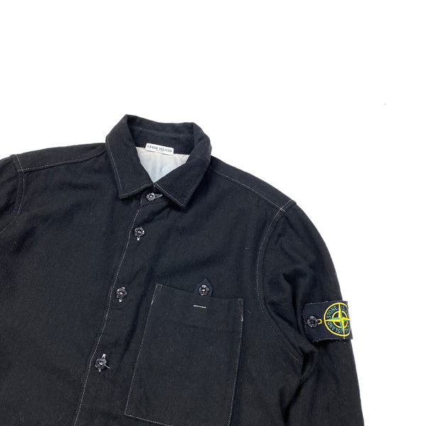 Stone Island Black Wool Over Shirt