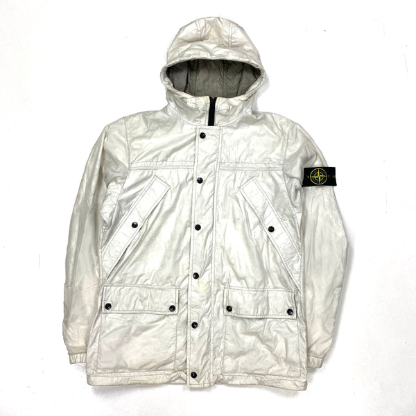 Stone Island White Micro Rip Stop Tyveck Hooded Jacket