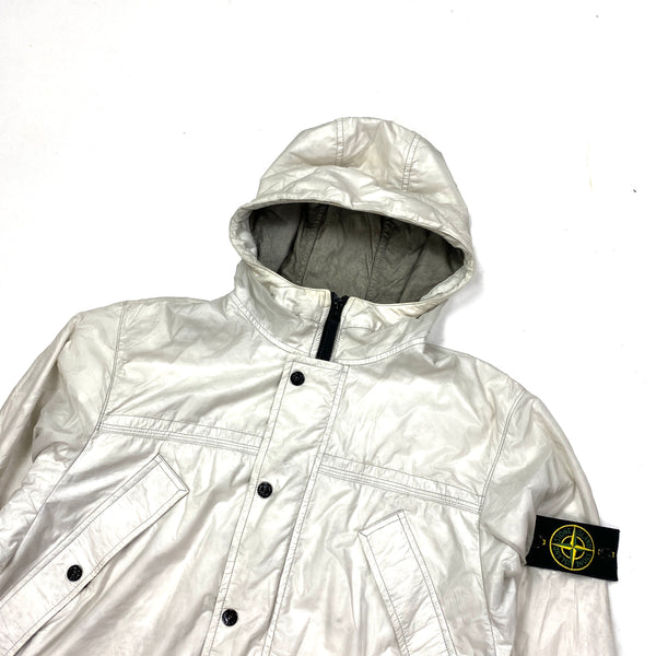 Stone Island White Micro Rip Stop Tyveck Hooded Jacket