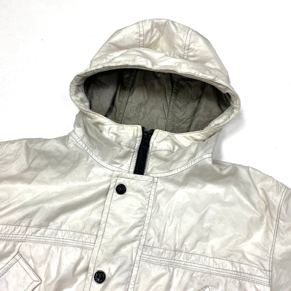 Stone Island White Micro Rip Stop Tyveck Hooded Jacket