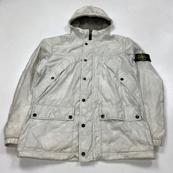 Stone Island White Micro Rip Stop Tyveck Hooded Jacket