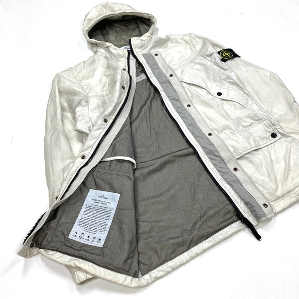 Stone Island White Micro Rip Stop Tyveck Hooded Jacket