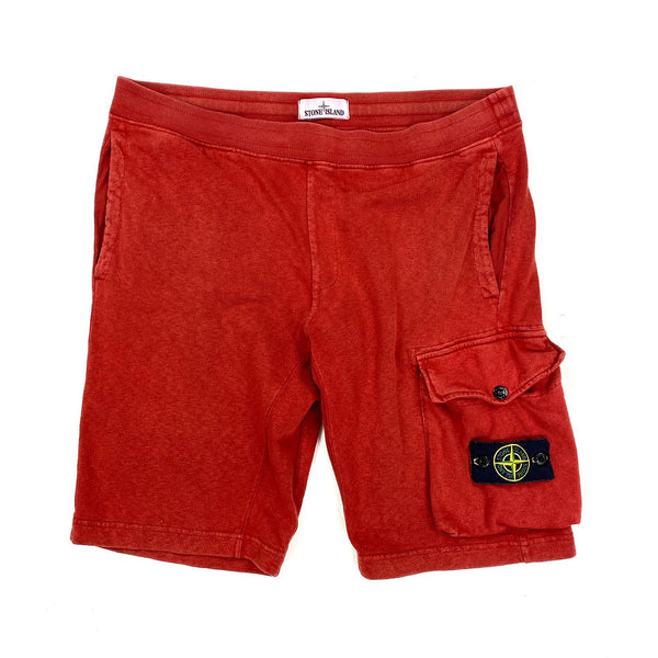 Stone Island Red Cotton Fleece Shorts