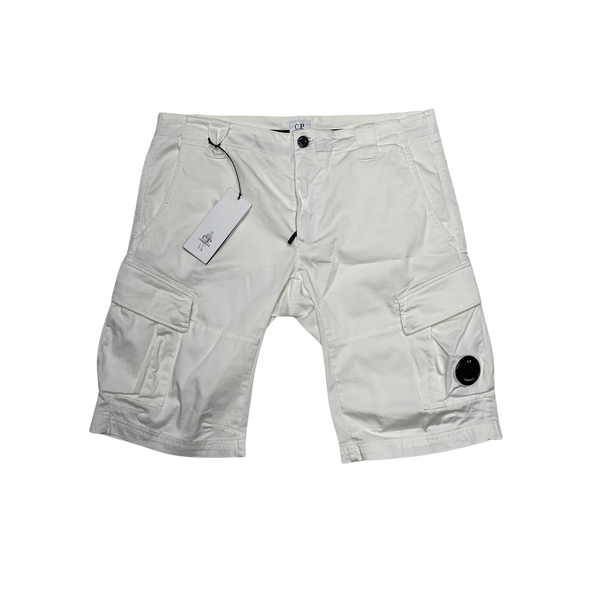 CP Company Raso Stretch White Cargo Shorts
